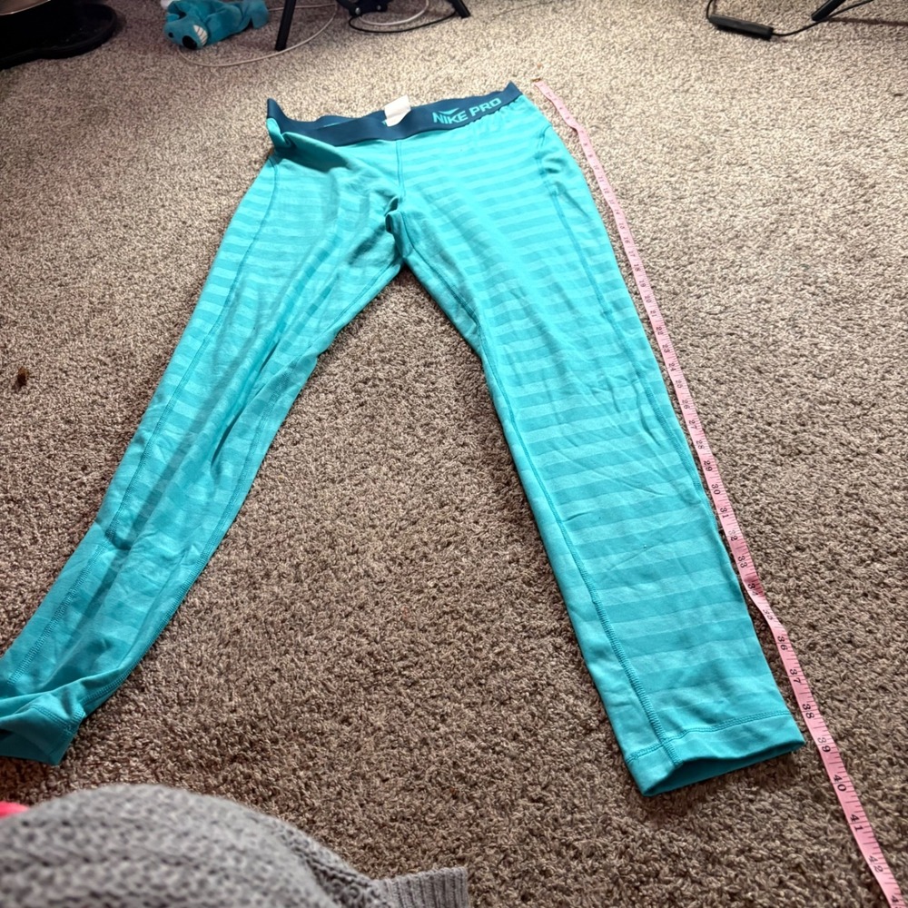 Nike‎ Pro Dri-FIT Womens Teal Striped Performance Leggings Large RN56323 - Picture 9 of 11